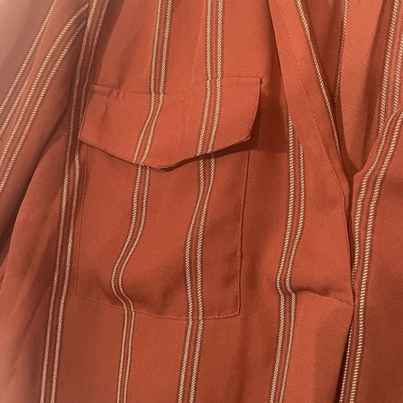 Ann Taylor Popover Tunic Burgundy Brick Red Plaid Lightweight Blouse Size Medium - Picture 6 of 14